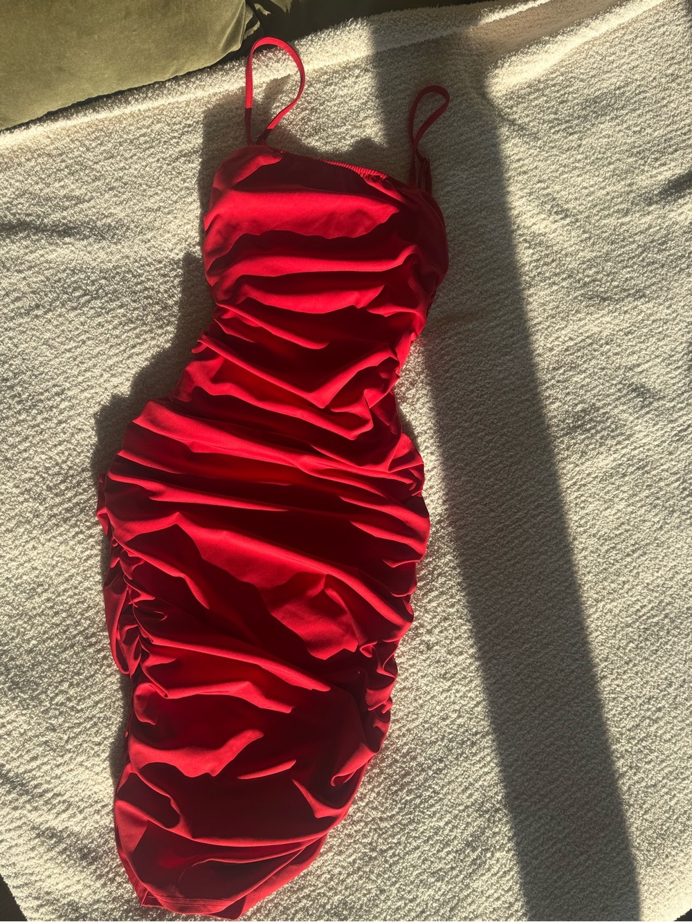 Red Ruched Bodycon Dress - Women